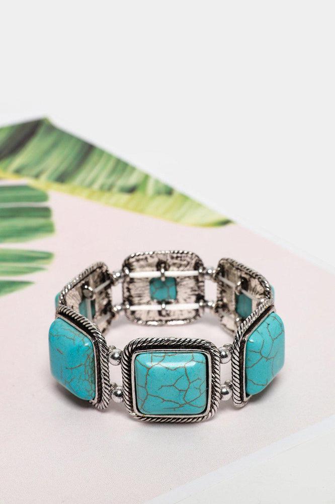 Square Turquoise Stretchy Bracelet-SinglePrice