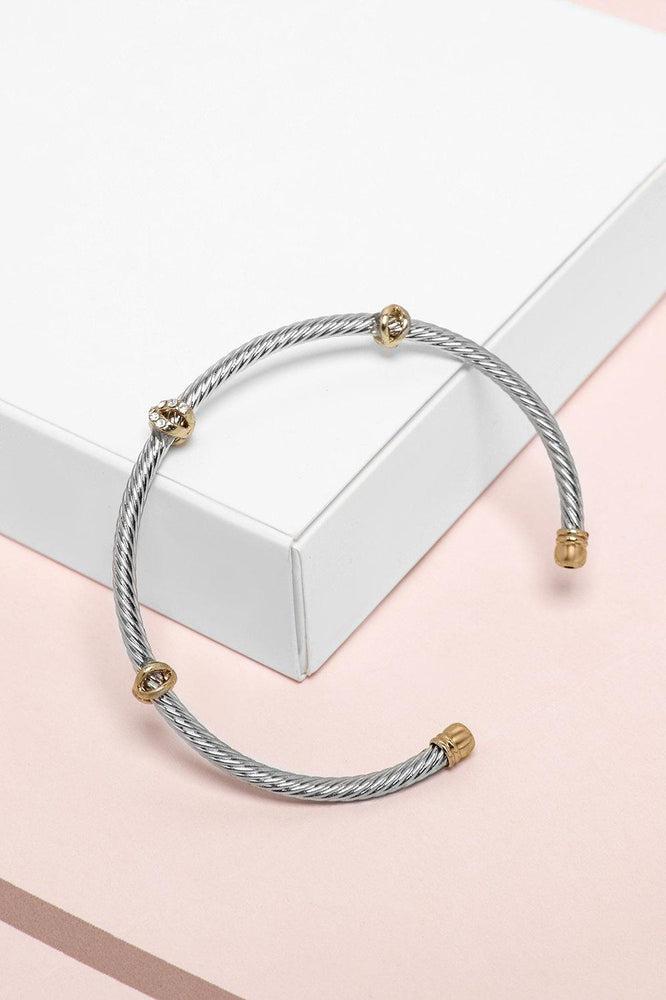 Gold Details Twisted Silver Cuff Bracelet-SinglePrice