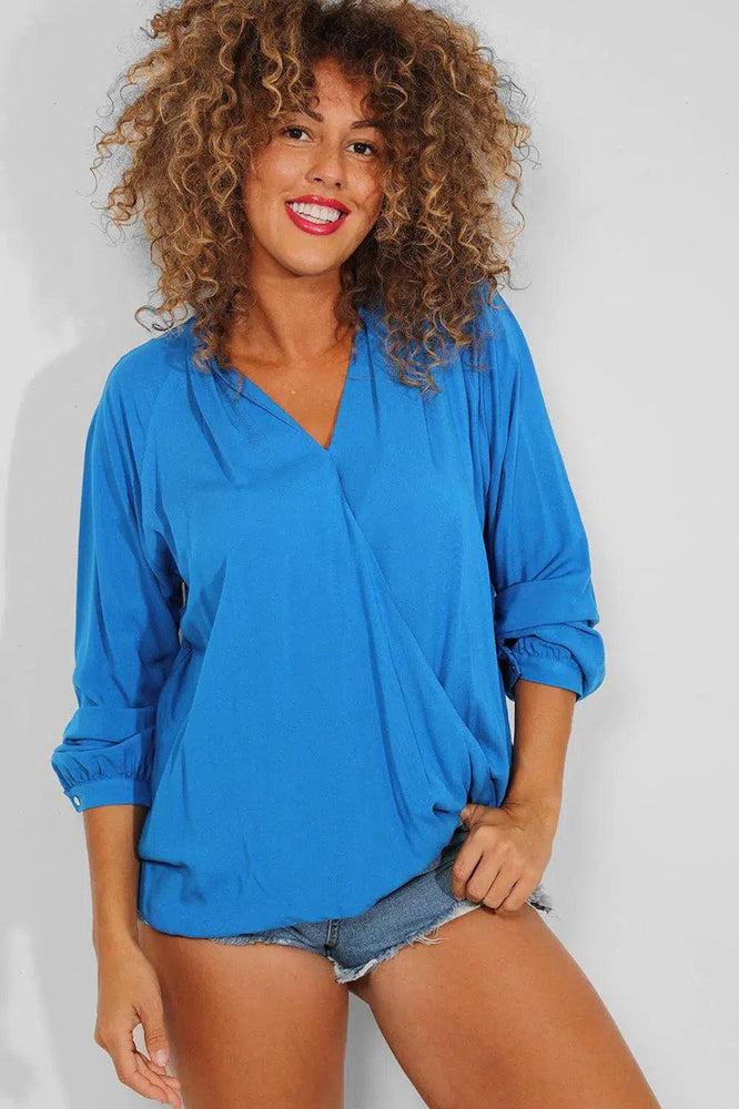 Blue Faux Wrap Blouse-SinglePrice