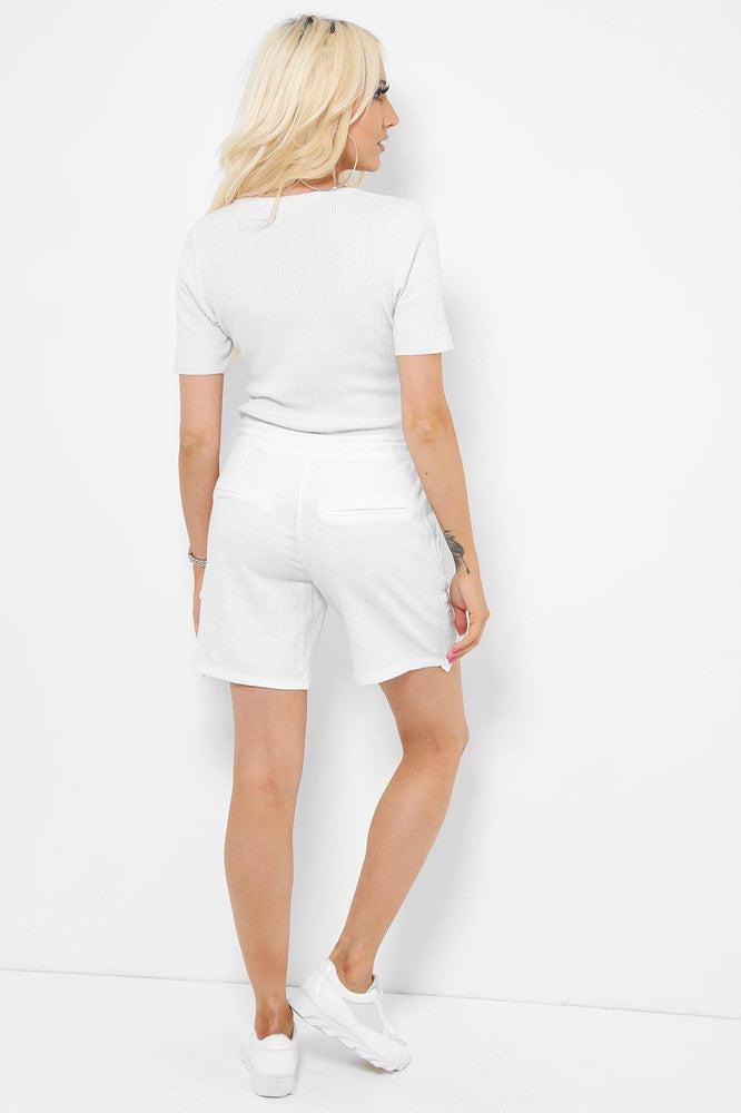 White Linen Waist Tie Shorts-SinglePrice