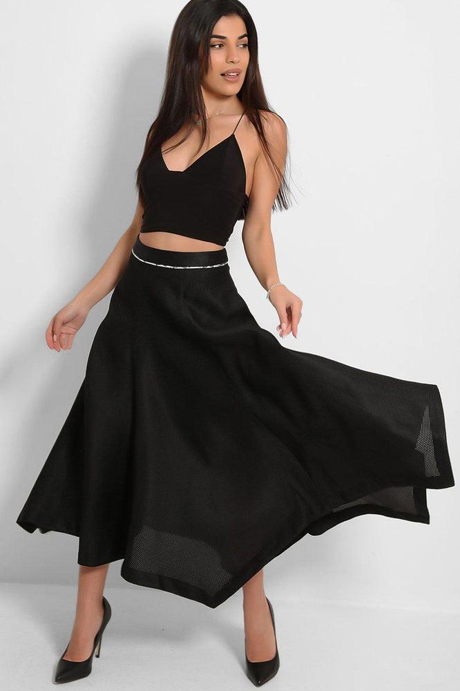 Black Textured Handkerchief A-Line Skirt-SinglePrice