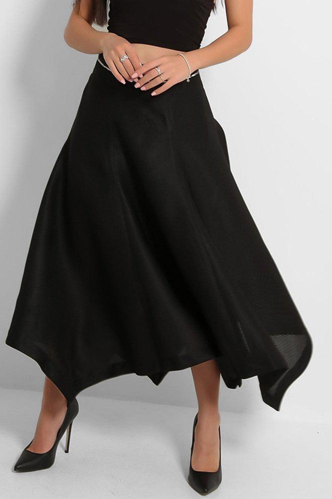 Black Textured Handkerchief A-Line Skirt-SinglePrice
