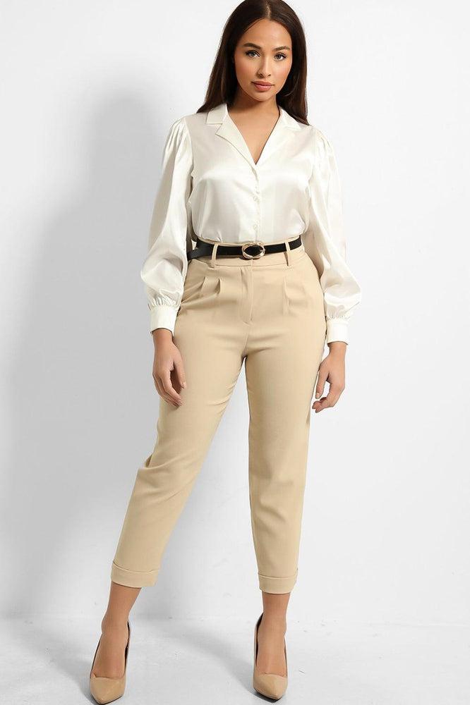 Stone Cropped Belted Trousers-SinglePrice
