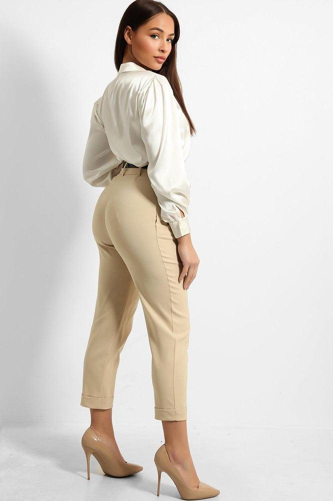 Stone Cropped Belted Trousers-SinglePrice