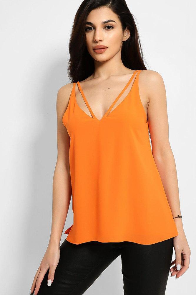 Orange Strappy V-Neck Cami Top-SinglePrice