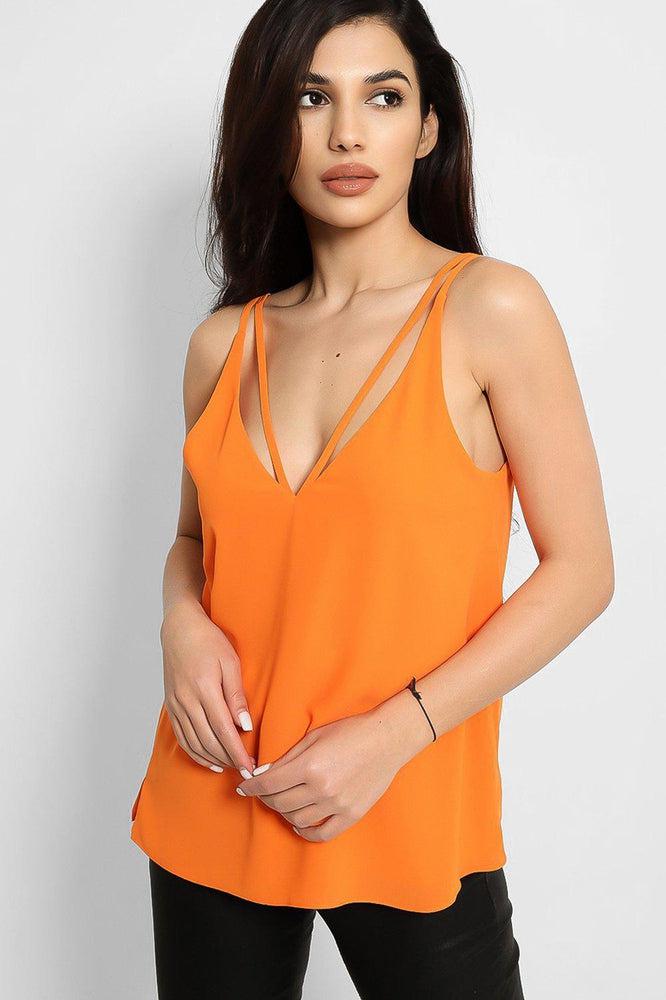 Orange Strappy V-Neck Cami Top-SinglePrice