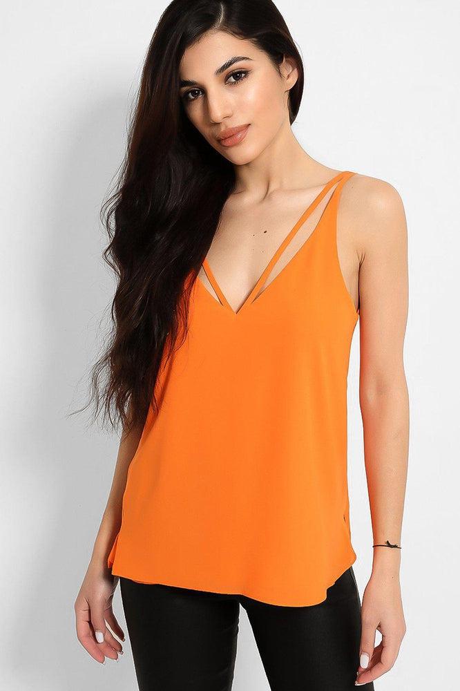 Orange Strappy V-Neck Cami Top-SinglePrice