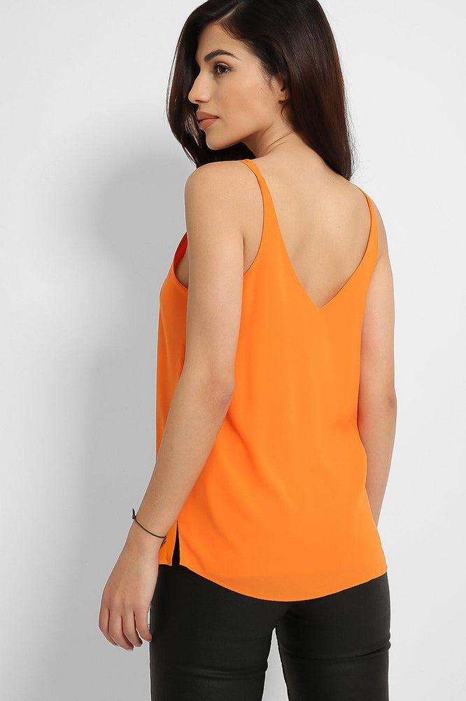 Orange Strappy V-Neck Cami Top-SinglePrice