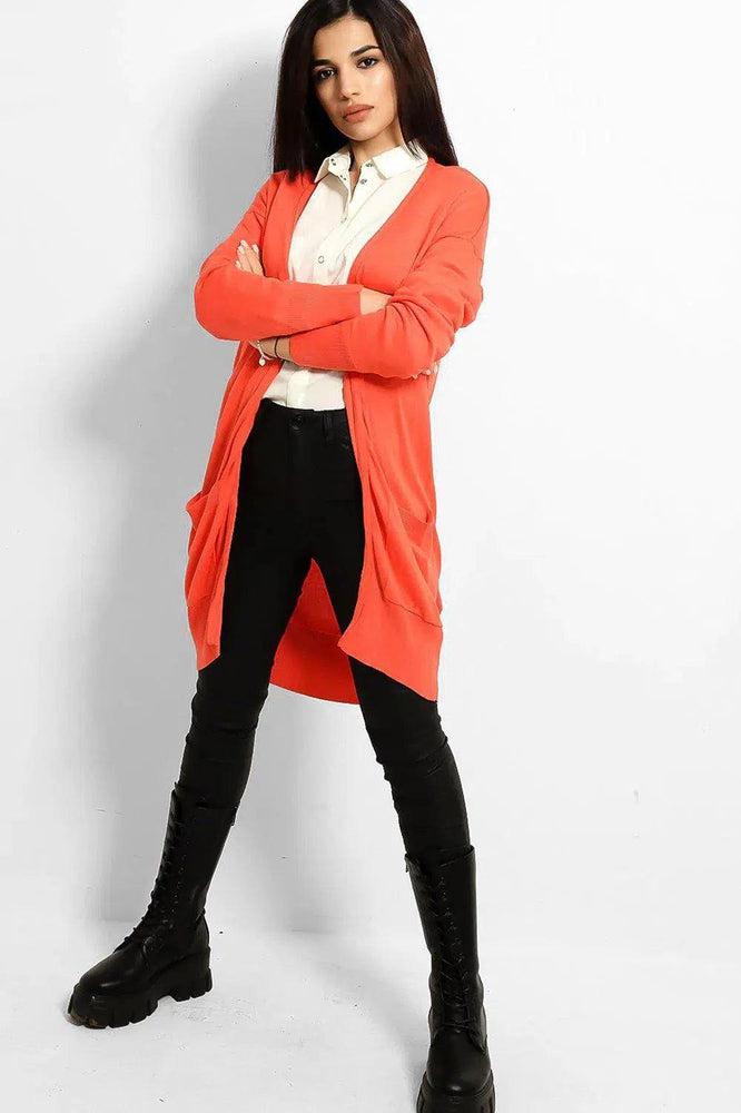 Coral Thin Knit Slip Pockets Midi Cardigan-SinglePrice