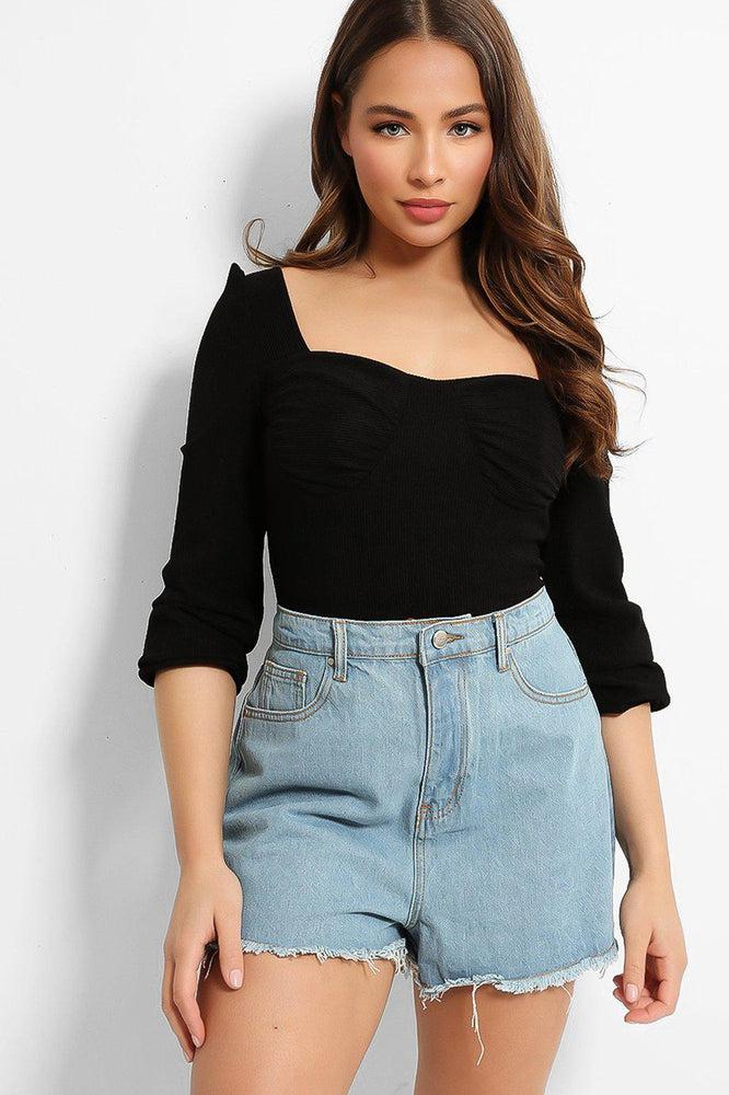 Light Blue High-Waist Raw Hem Shorts-SinglePrice