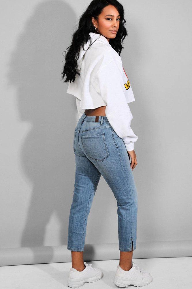 Light Blue Low-Waist Denim Capri Jeans-SinglePrice