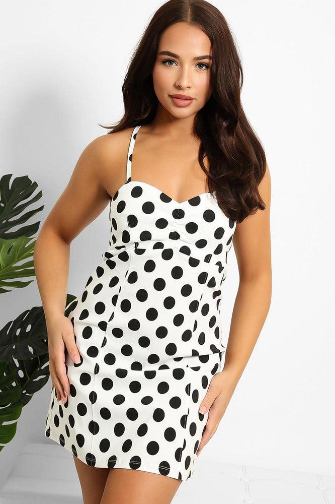 White Black Large Polka Dot Cami Mini Dress-SinglePrice