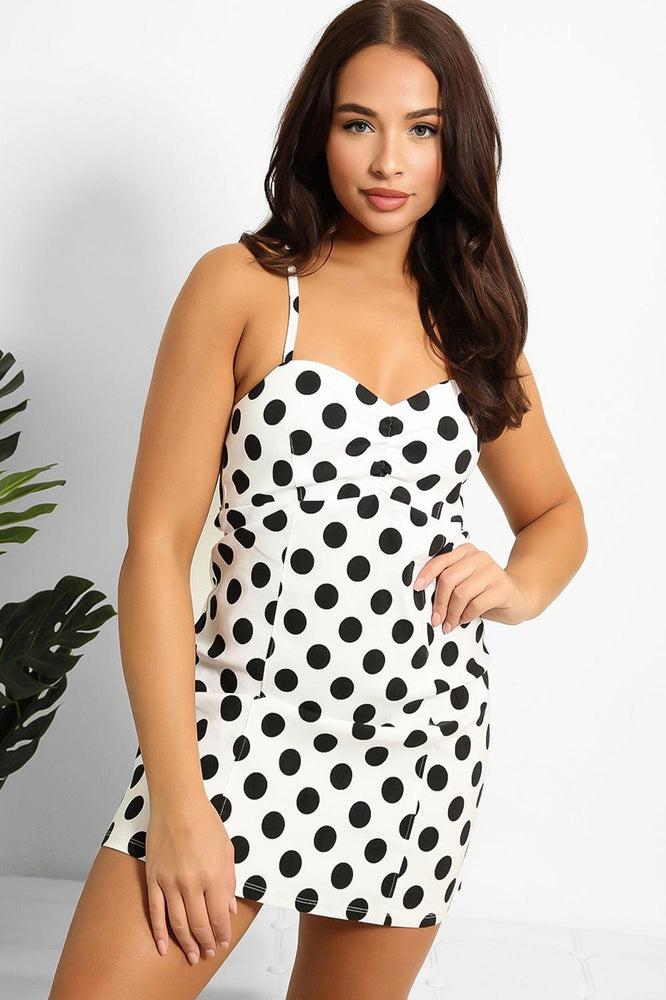 White Black Large Polka Dot Cami Mini Dress-SinglePrice