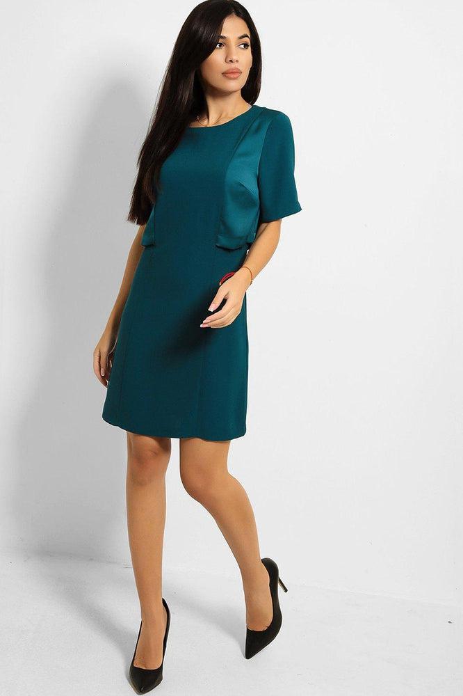 Teal Satin Panels Mini Dress-SinglePrice