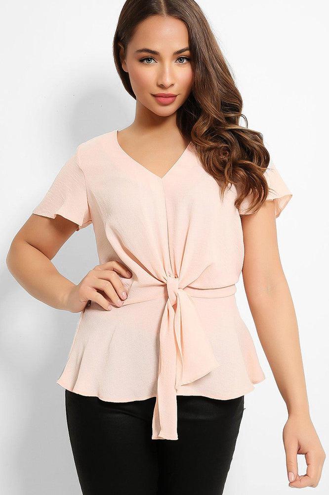 Peach Knit Front Detail Top-SinglePrice