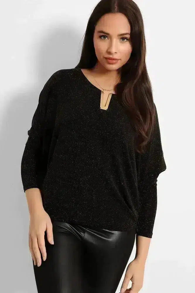 Gold Metal Detail Pleated Back Shimmer Top-SinglePrice