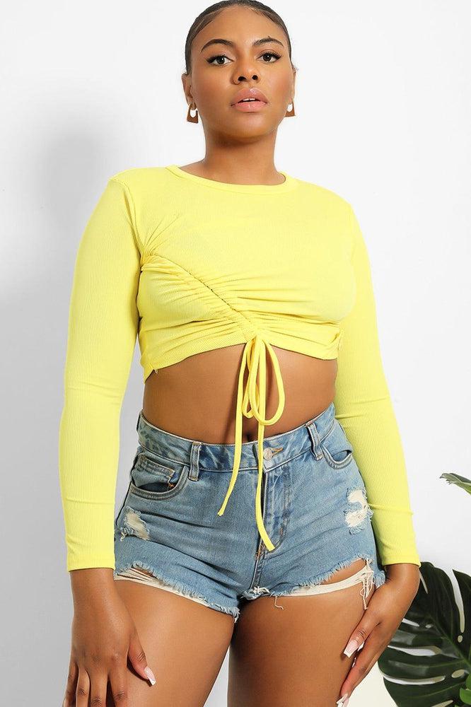 Asymmetric Drawstring Cropped Top-SinglePrice