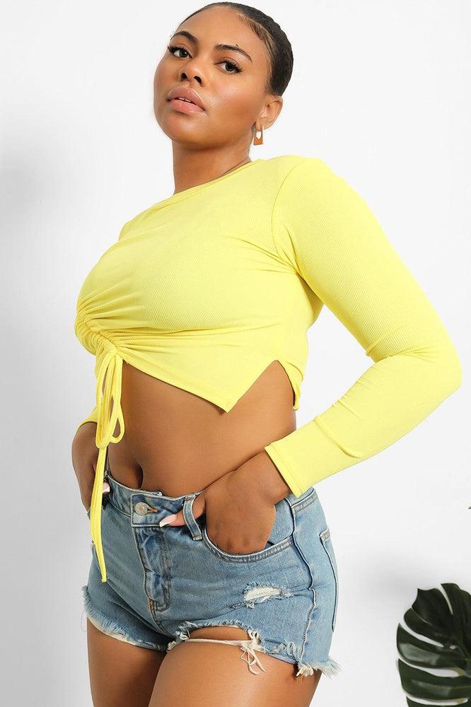 Asymmetric Drawstring Cropped Top-SinglePrice