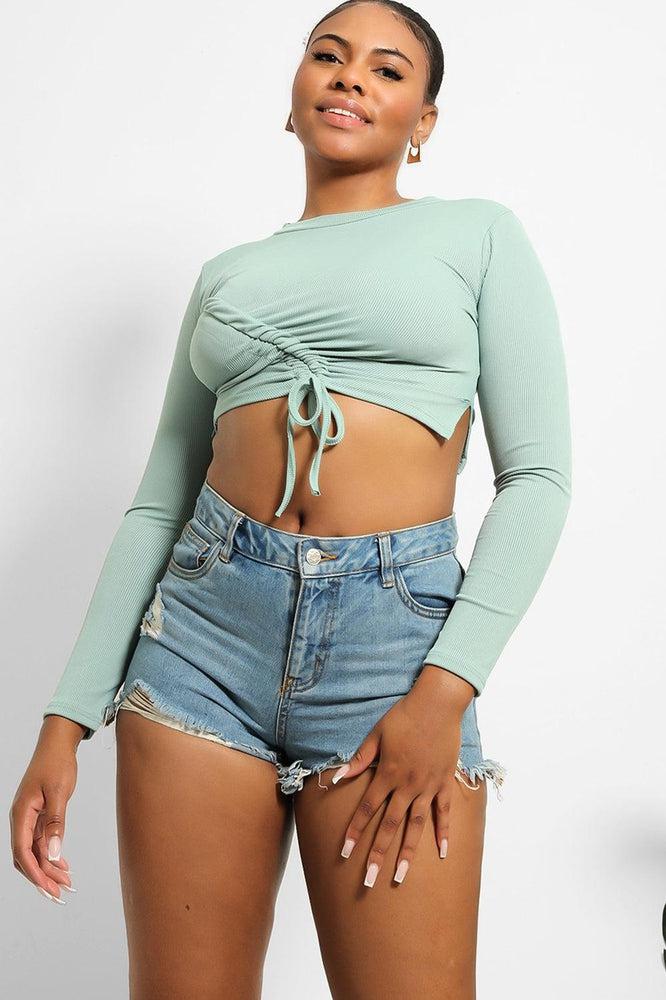 Asymmetric Drawstring Cropped Top-SinglePrice