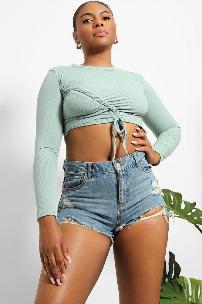 Asymmetric Drawstring Cropped Top-SinglePrice