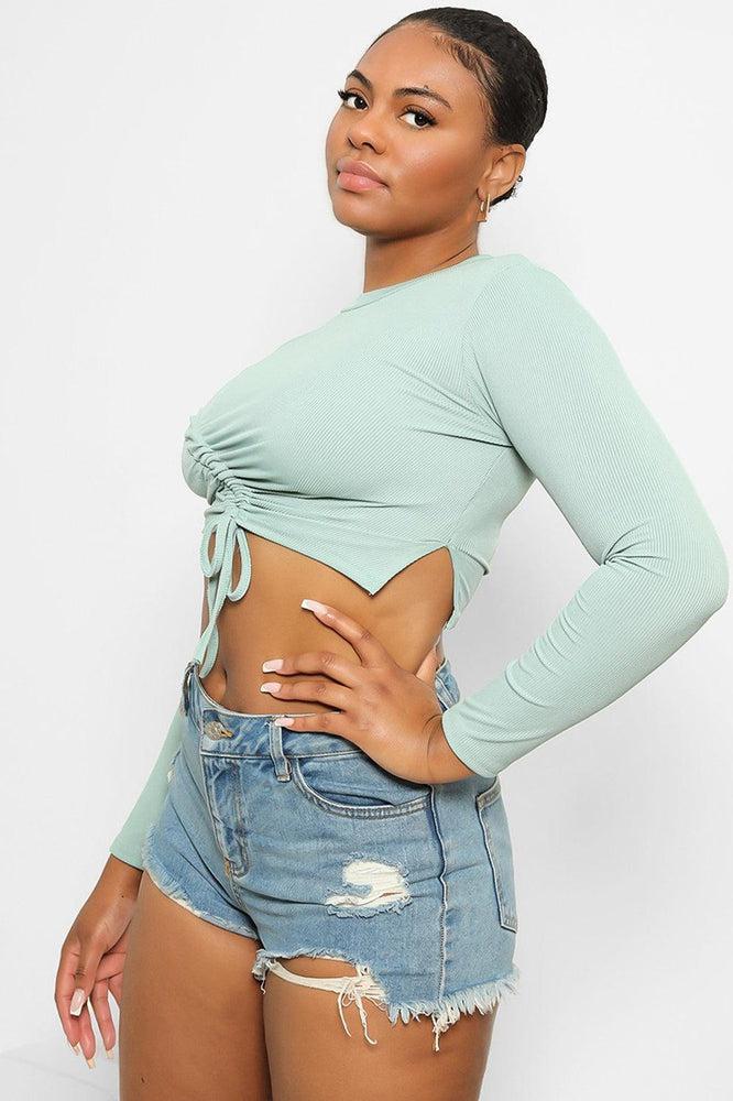 Asymmetric Drawstring Cropped Top-SinglePrice