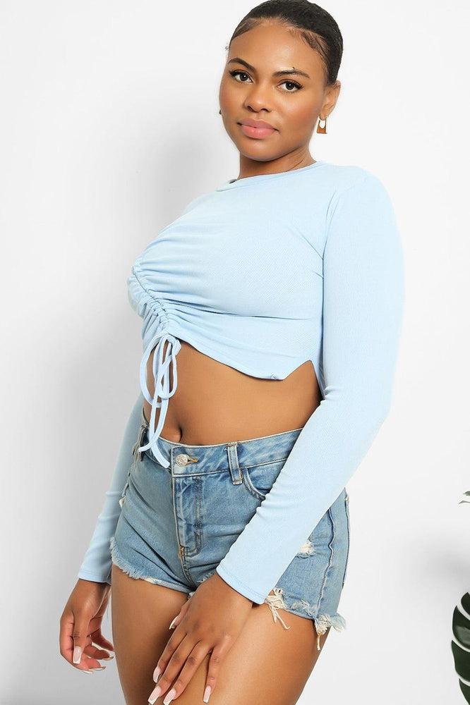 Asymmetric Drawstring Cropped Top-SinglePrice