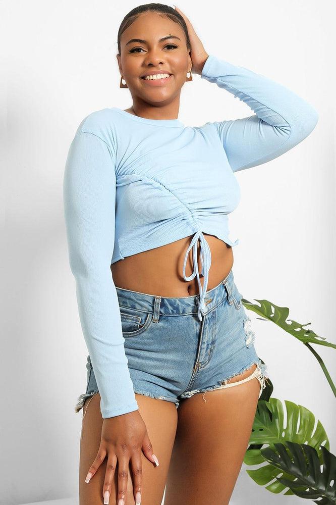 Asymmetric Drawstring Cropped Top-SinglePrice
