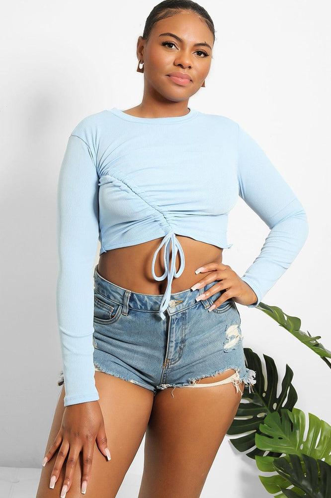 Asymmetric Drawstring Cropped Top-SinglePrice