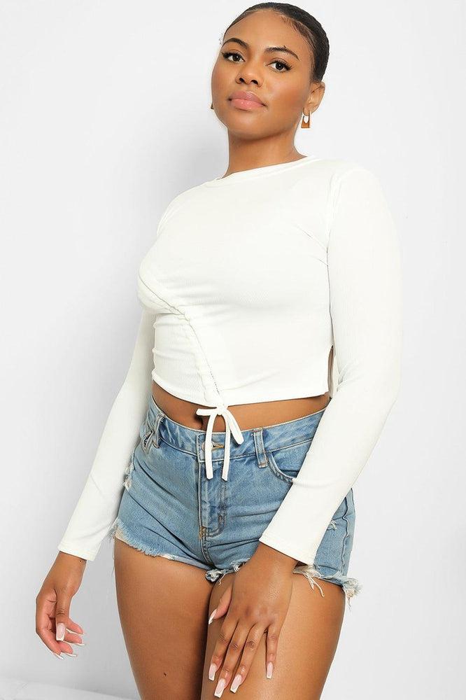 Asymmetric Drawstring Cropped Top-SinglePrice