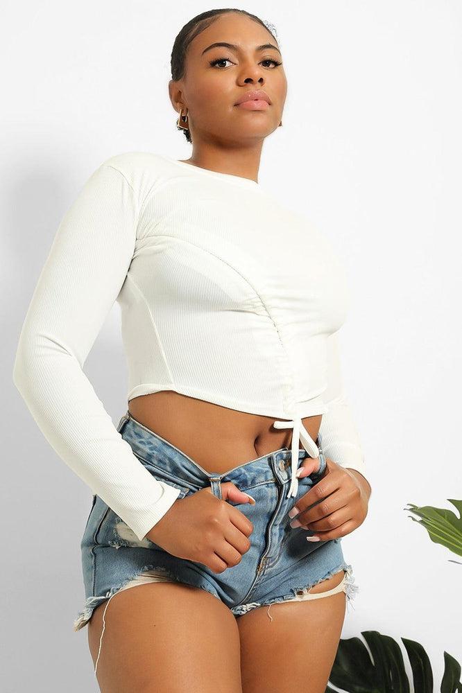 Asymmetric Drawstring Cropped Top-SinglePrice