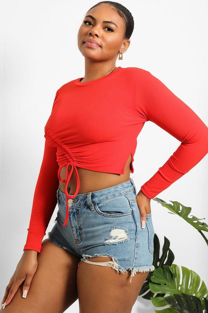 Asymmetric Drawstring Cropped Top-SinglePrice