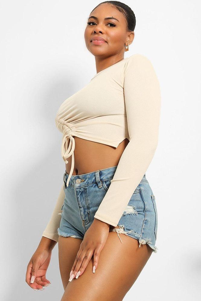 Asymmetric Drawstring Cropped Top-SinglePrice