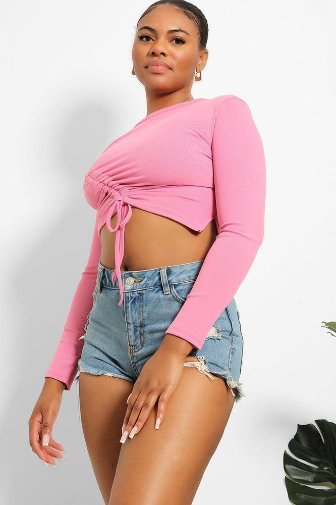 Asymmetric Drawstring Cropped Top-SinglePrice