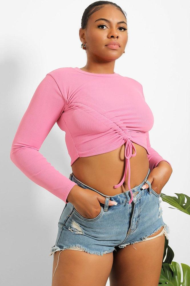 Asymmetric Drawstring Cropped Top-SinglePrice