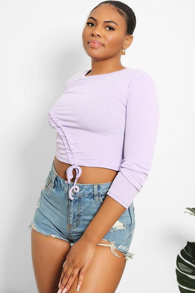 Asymmetric Drawstring Cropped Top-SinglePrice