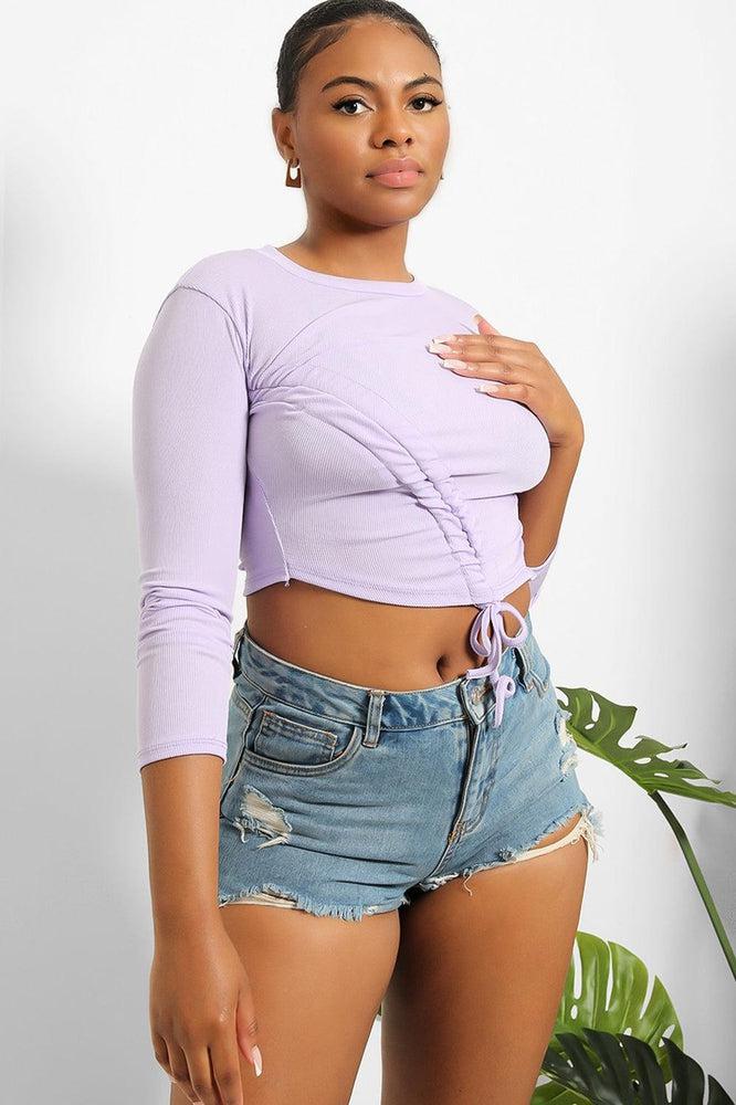 Asymmetric Drawstring Cropped Top-SinglePrice