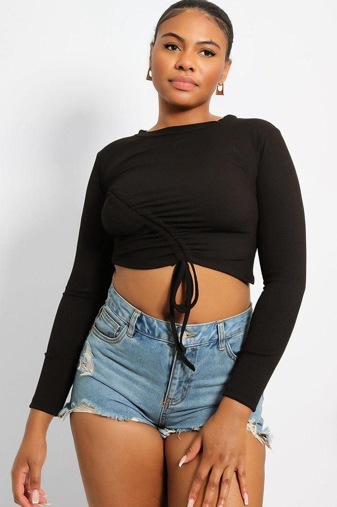Asymmetric Drawstring Cropped Top-SinglePrice