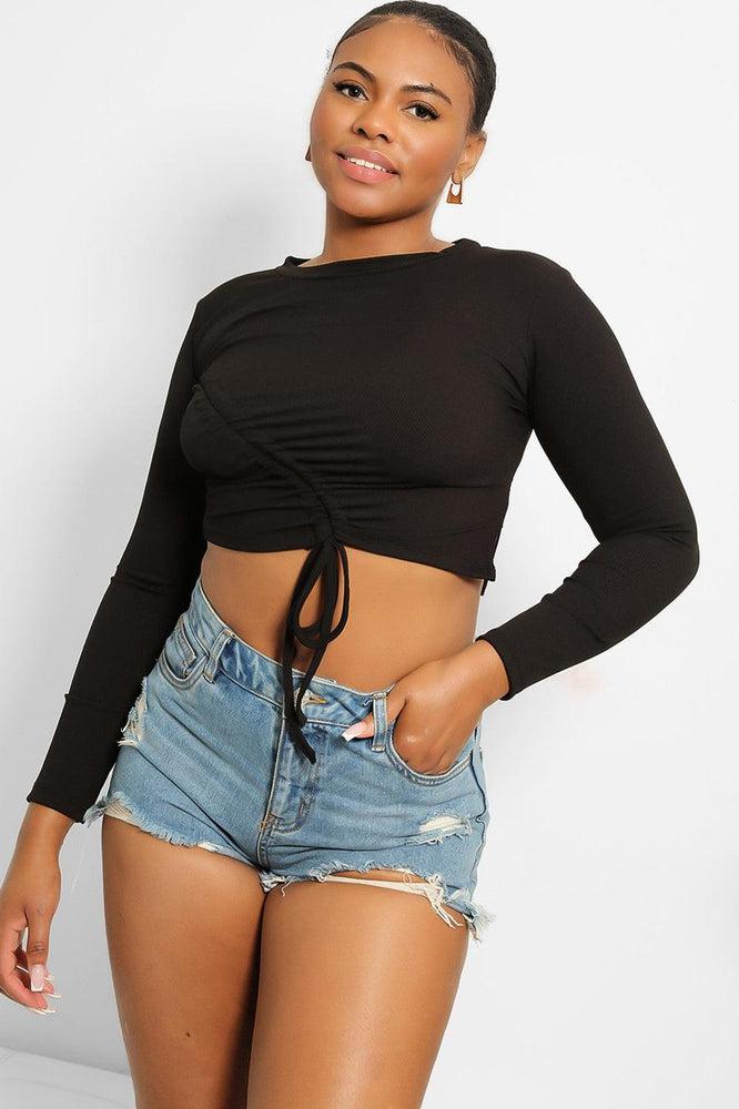 Asymmetric Drawstring Cropped Top-SinglePrice