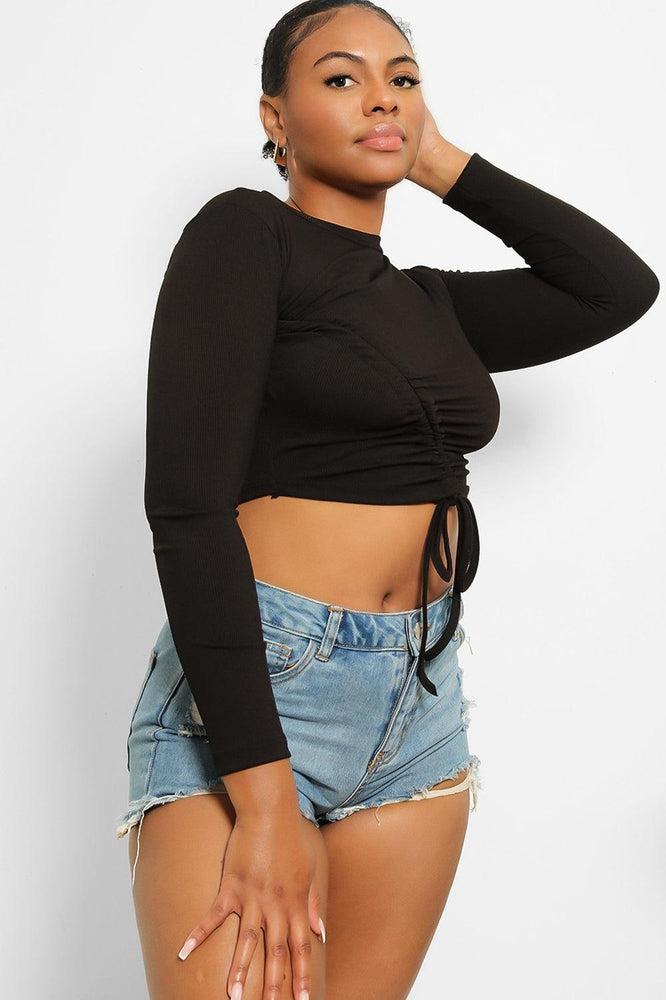 Asymmetric Drawstring Cropped Top-SinglePrice
