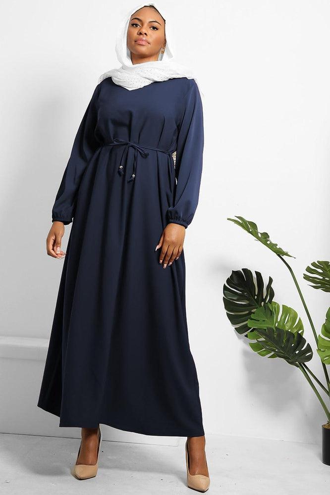 Colour Block Balloon Sleeves Modest Dress-SinglePrice