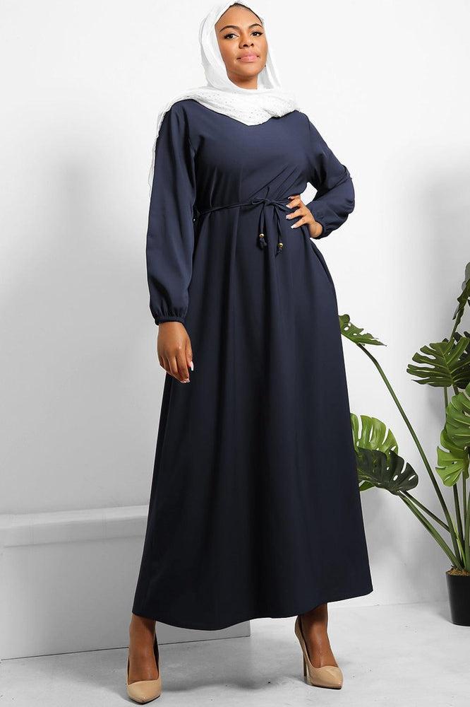 Colour Block Balloon Sleeves Modest Dress-SinglePrice