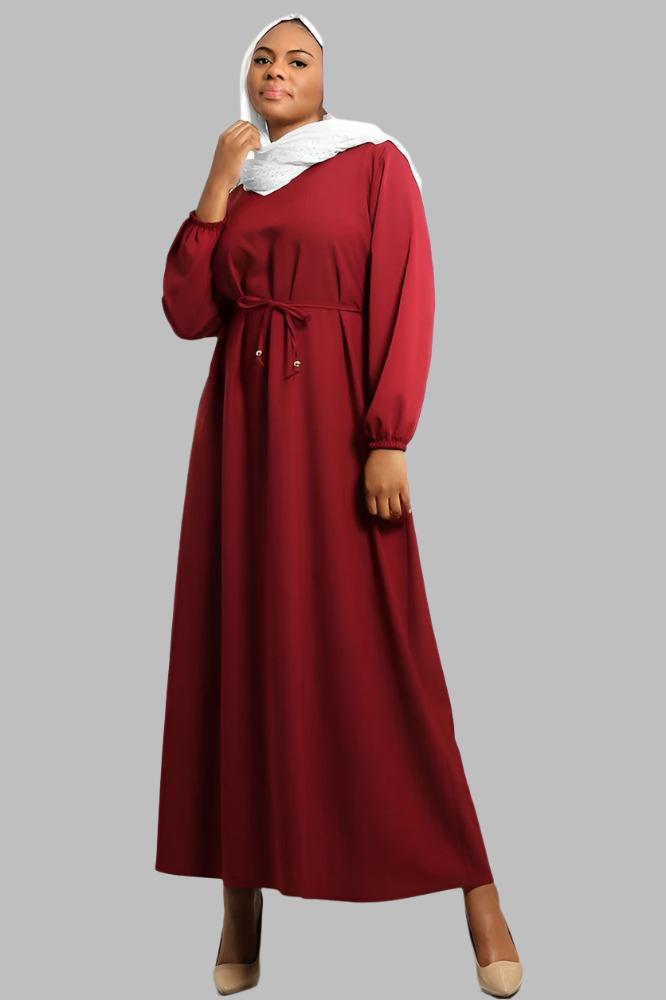 Colour Block Balloon Sleeves Modest Dress-SinglePrice