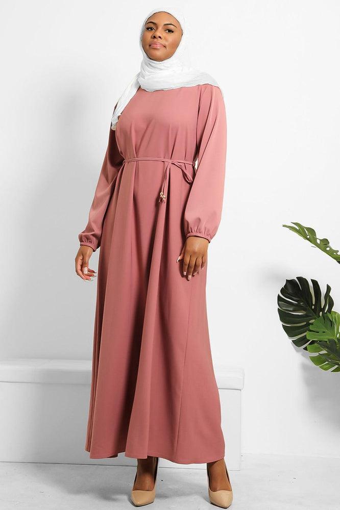 Colour Block Balloon Sleeves Modest Dress-SinglePrice