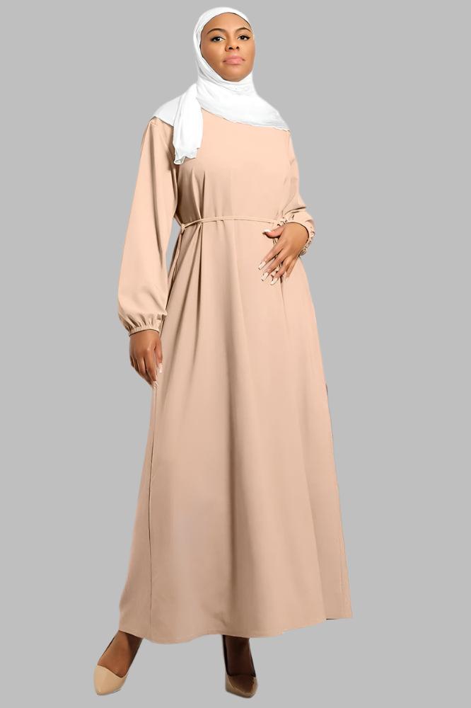 Colour Block Balloon Sleeves Modest Dress-SinglePrice