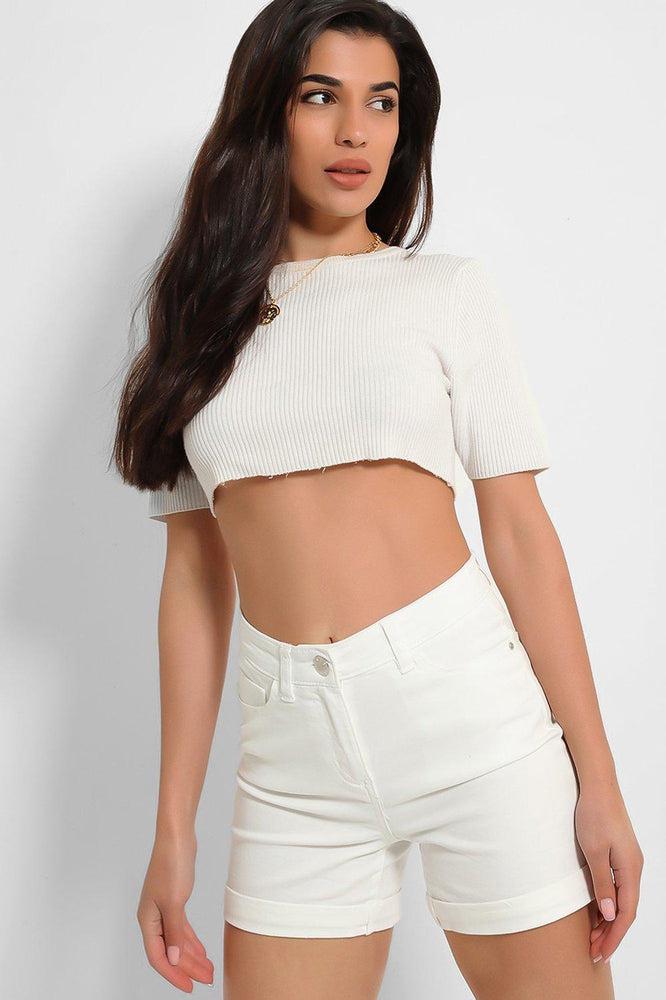 Absolute White Mid Rise Denim Hotpants-SinglePrice