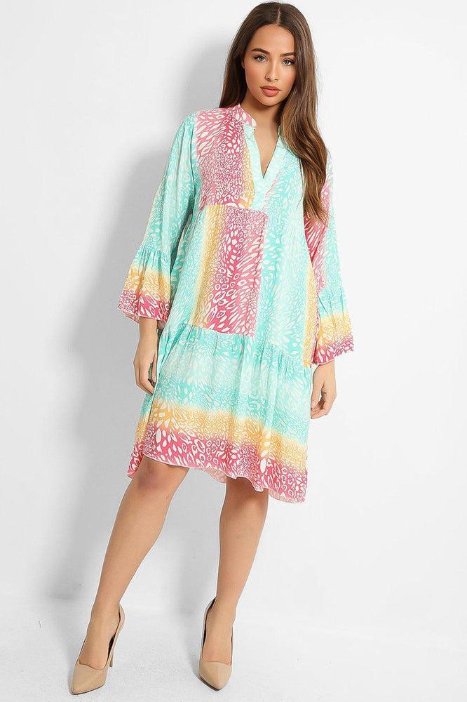 Pink Green Pastel Leopard Smock Dress-SinglePrice
