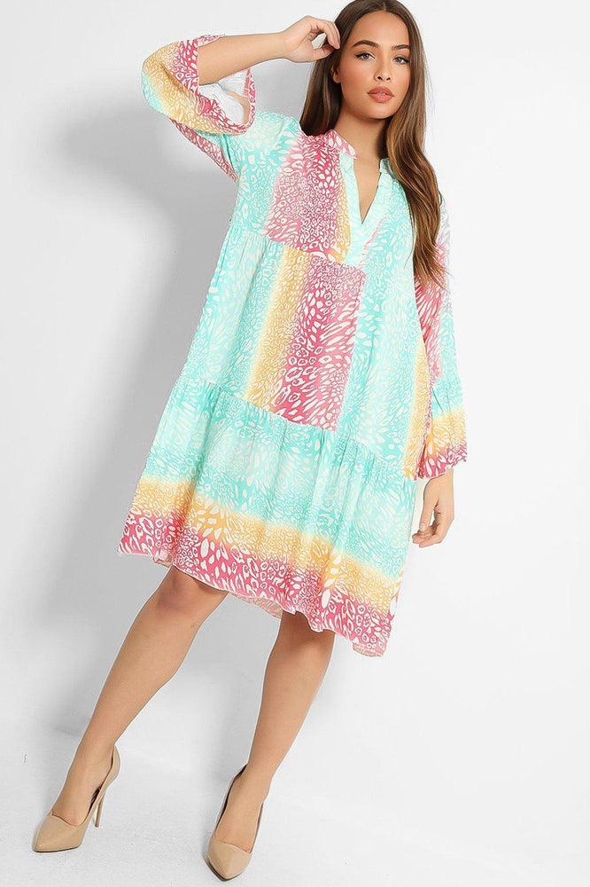 Pink Green Pastel Leopard Smock Dress-SinglePrice