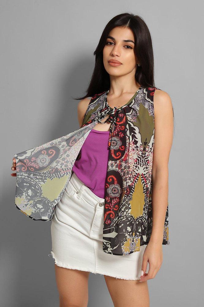 Multicolour Paisley Print 2-in-1 Overlay Top-SinglePrice