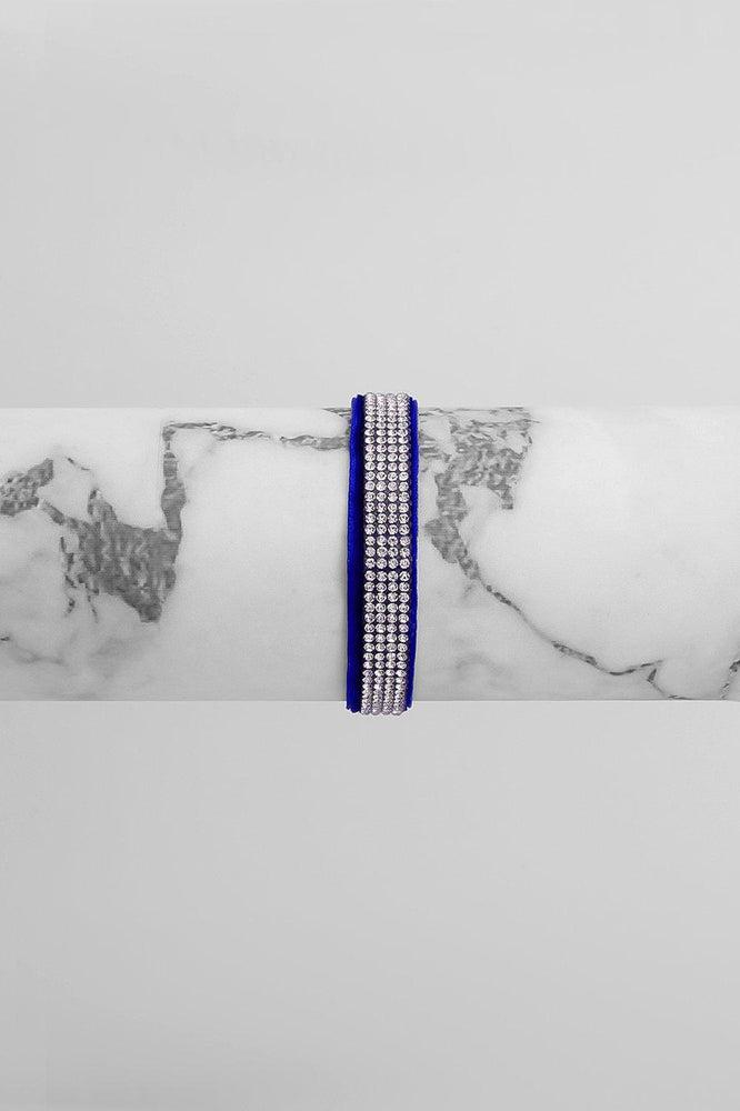 Blue Crystal Stripe Velvet Bracelet-SinglePrice