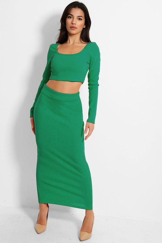 Ribbed Cotton Jersey Cropped Top And Maxi Skirt Set-SinglePrice